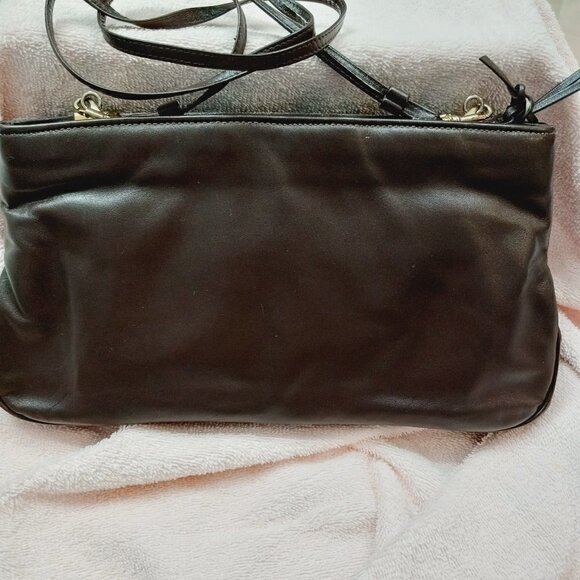 ETIENNE Aigner Purse Clutch Crossbody Genuine Dark Brown Leather.2 ZipTop Open - Picture 3 of 13